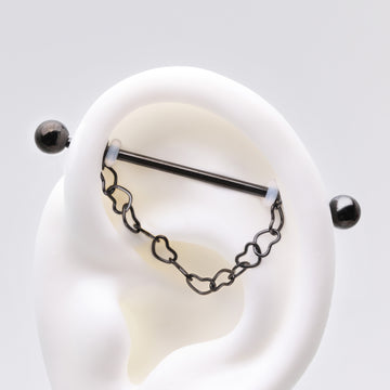 Detail View 1 of Blackline Adorable Chained Hollow Heart Dangle Industrial Barbell